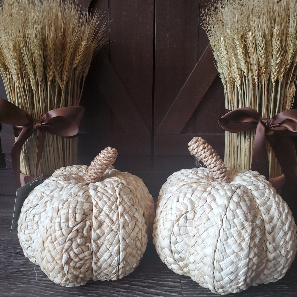 woven corn husk pumpkin set home decor thanksgiving
